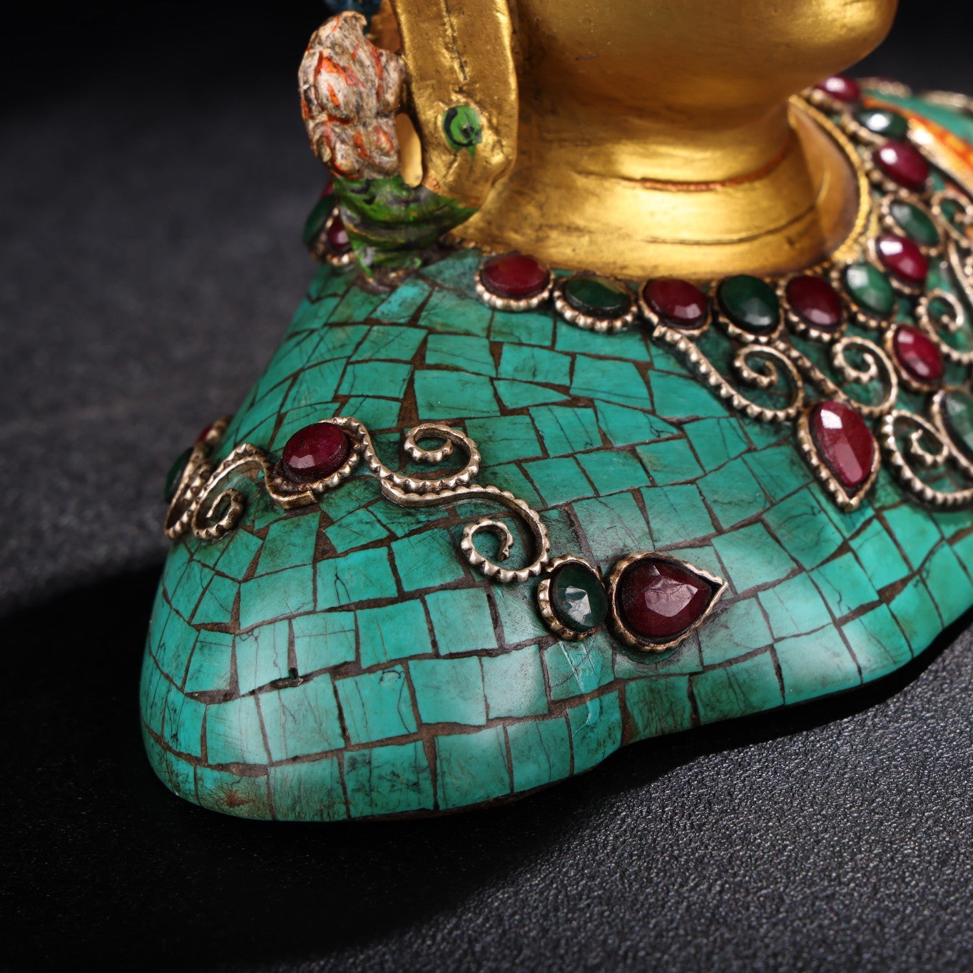 A1230 Tibetan Buddhism Gilt Gold Copper Inlay Turquoise & Gems Buddha Statue
