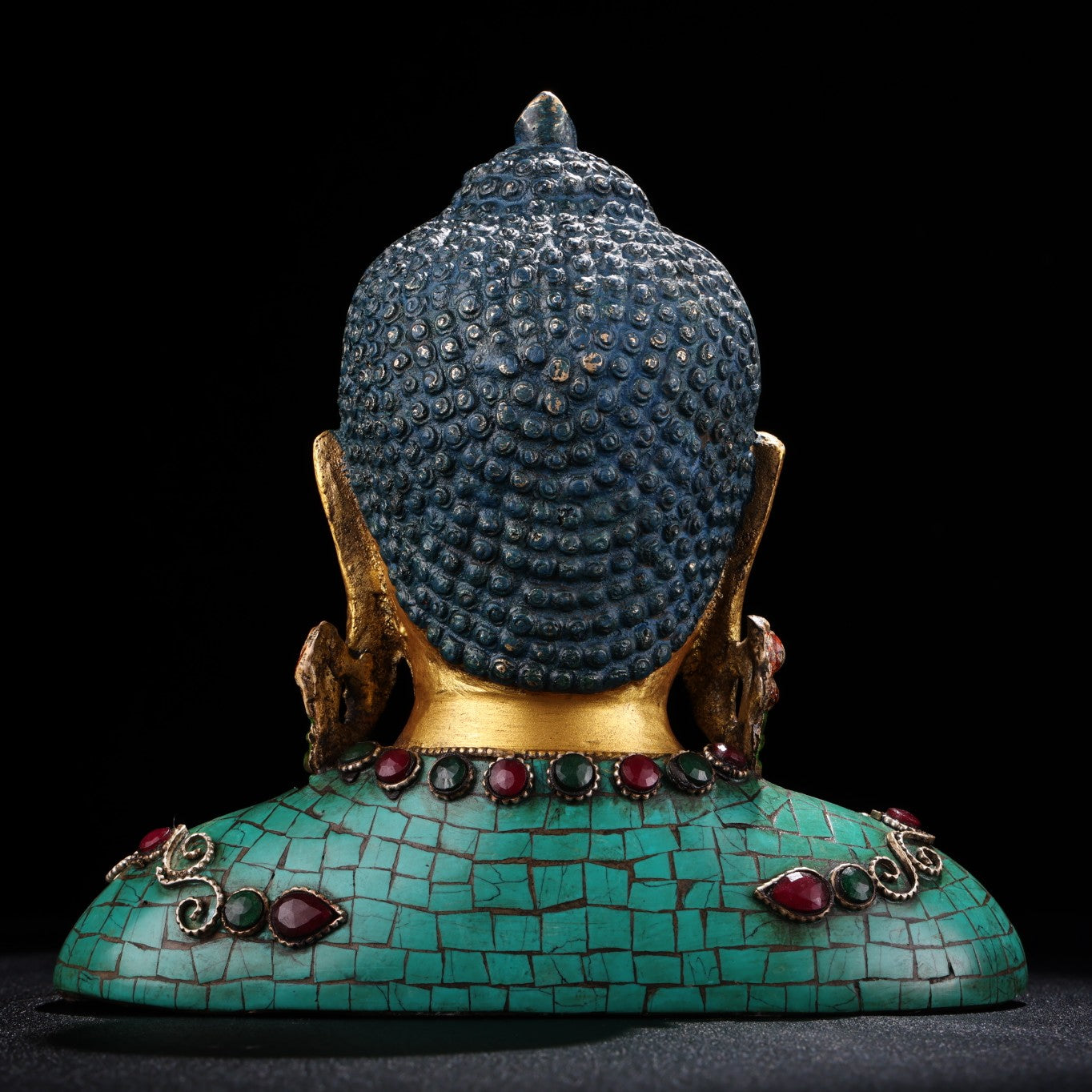 A1230 Tibetan Buddhism Gilt Gold Copper Inlay Turquoise & Gems Buddha Statue
