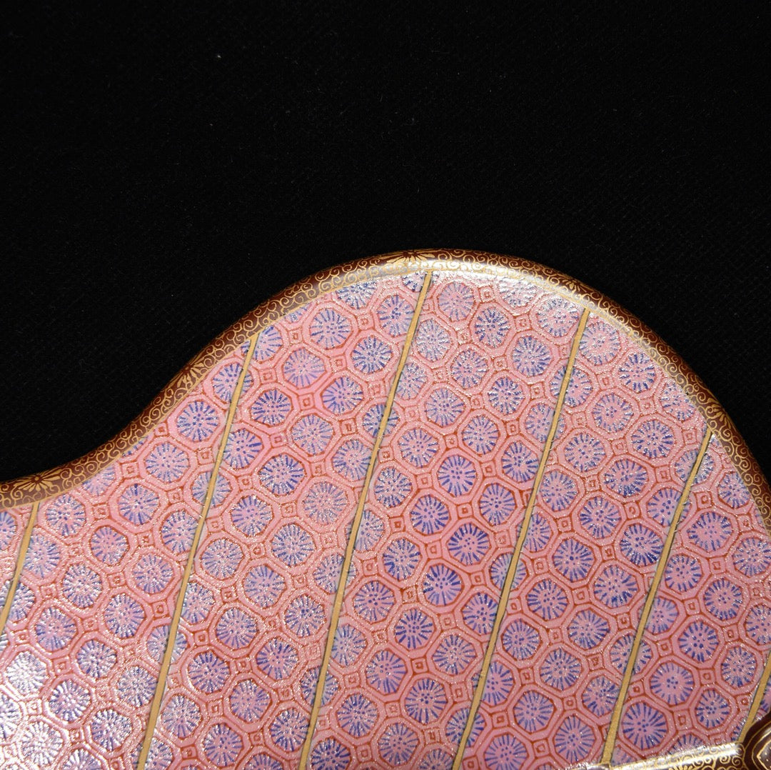 A1231 Chinese Qing Dynasty Gilt Gold Famille Rose Enamel Palm-leaf Fan Porcelain Statue