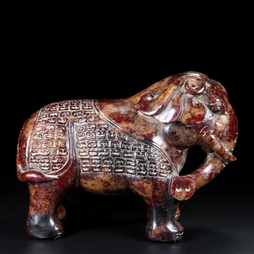 A1233 A Pair Vintage Chinese Hetian Jade Carved Elephant Statue