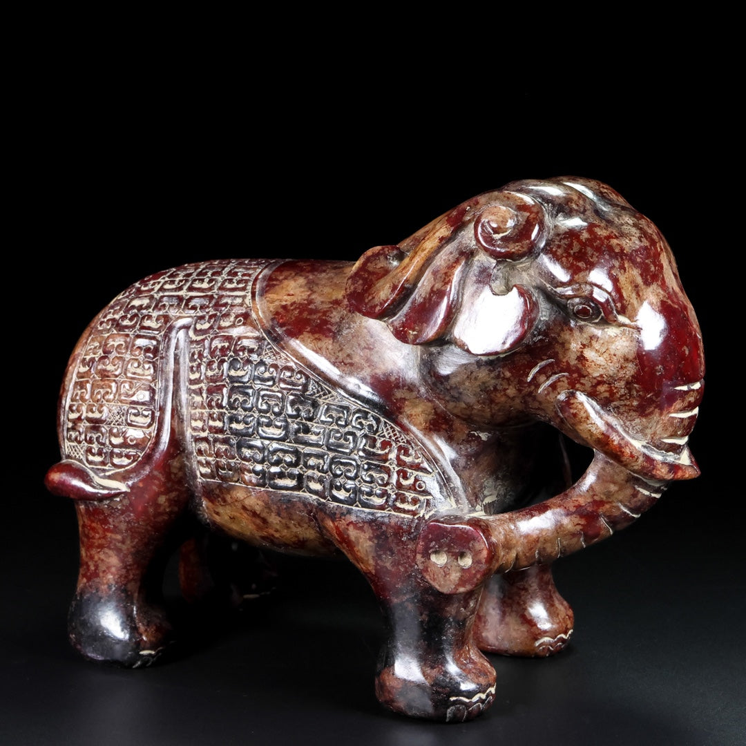 A1233 A Pair Vintage Chinese Hetian Jade Carved Elephant Statue