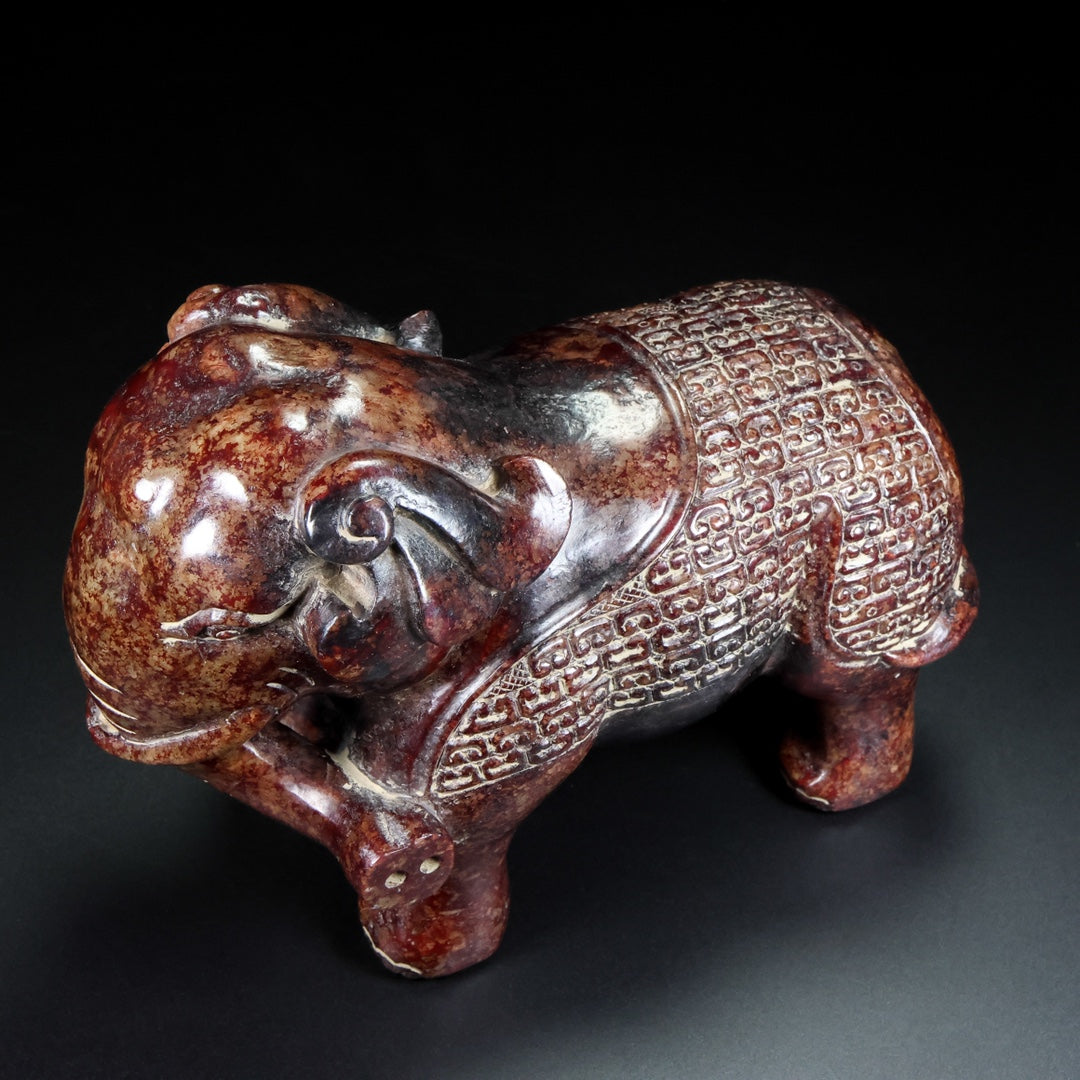 A1233 A Pair Vintage Chinese Hetian Jade Carved Elephant Statue