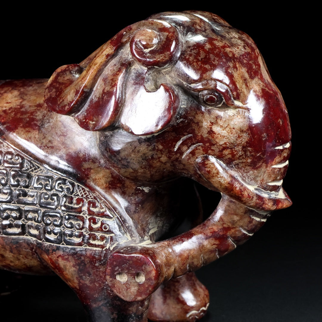 A1233 A Pair Vintage Chinese Hetian Jade Carved Elephant Statue