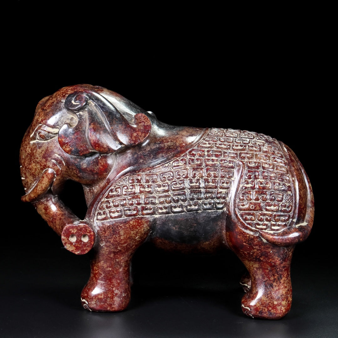 A1233 A Pair Vintage Chinese Hetian Jade Carved Elephant Statue