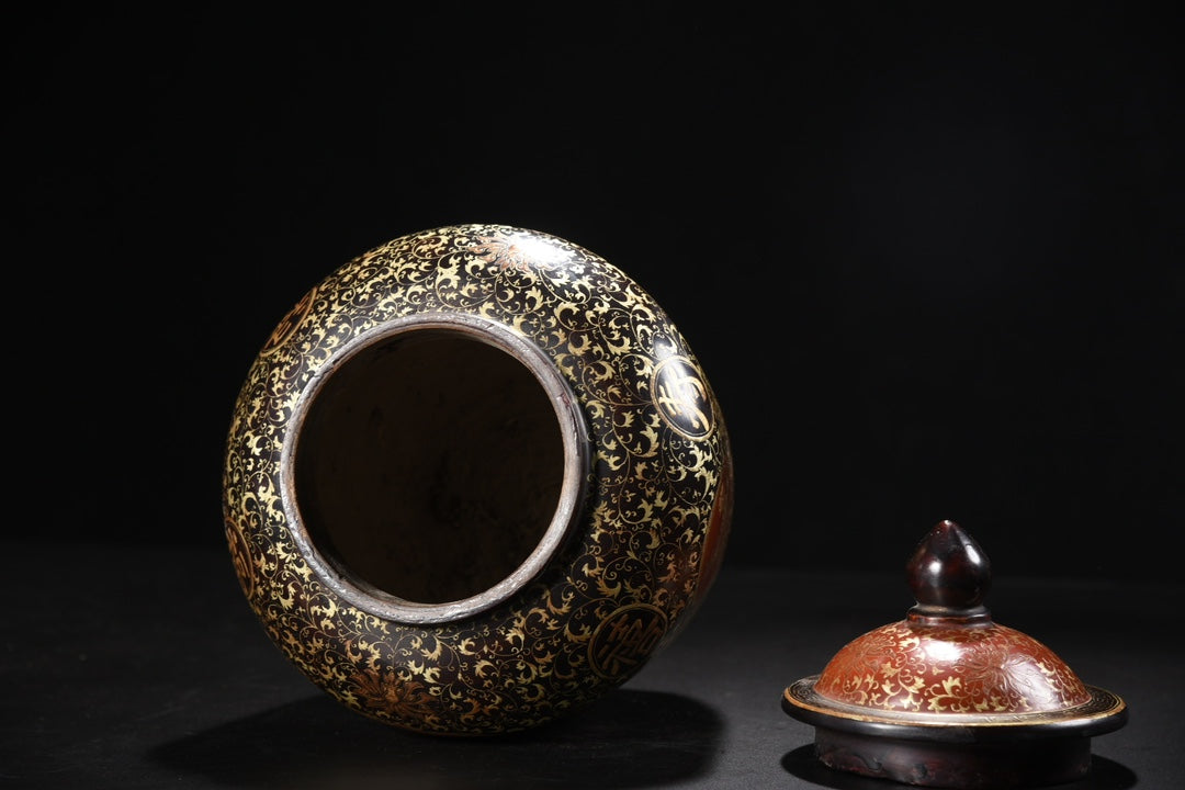 A1234 Chinese Gilt Gold Lacquerware Urchin Design Pot