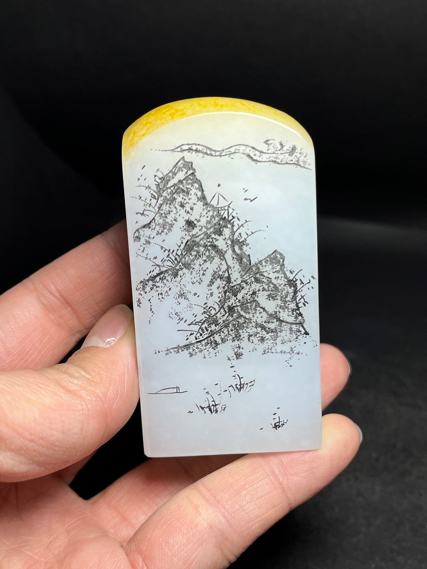 A1237 Chinese Hetian Jade Mountain River Scene Seal