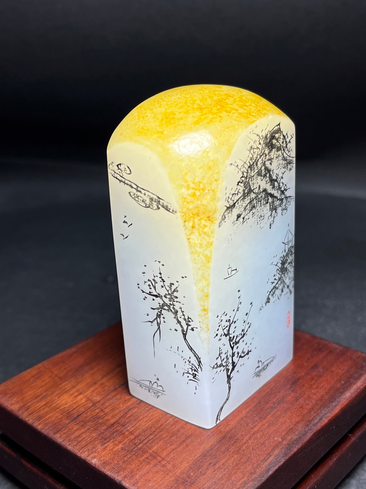 A1237 Chinese Hetian Jade Mountain River Scene Seal