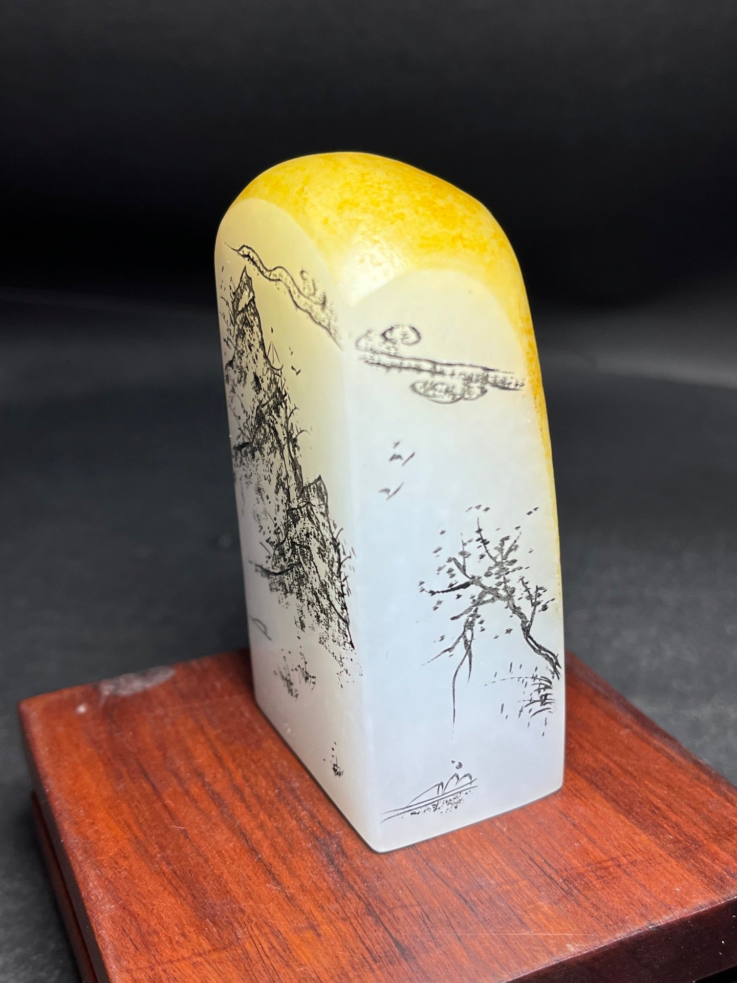 A1237 Chinese Hetian Jade Mountain River Scene Seal