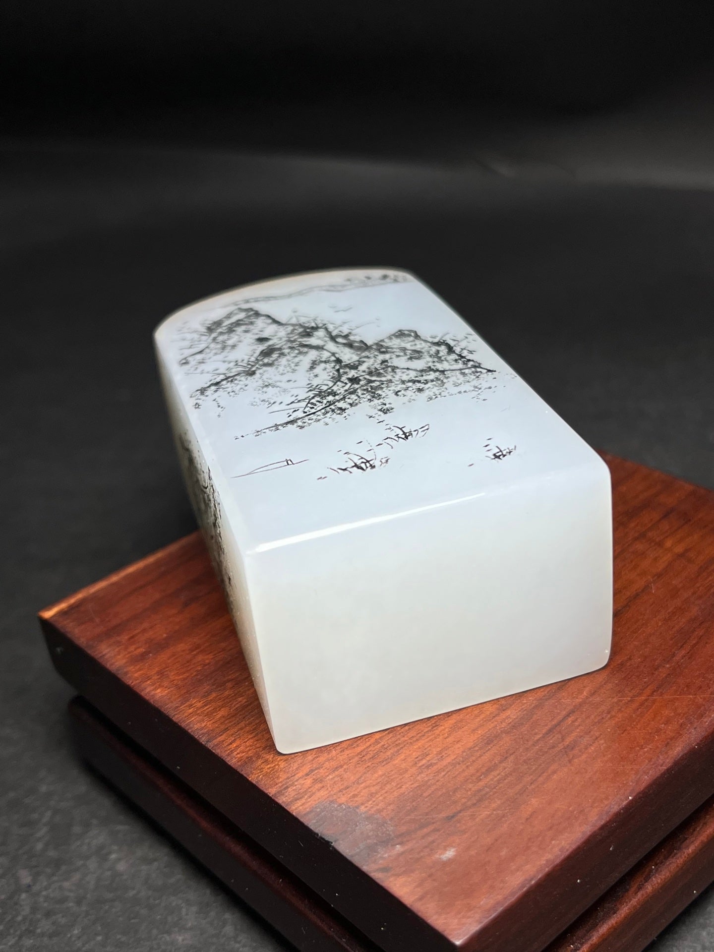 A1237 Chinese Hetian Jade Mountain River Scene Seal