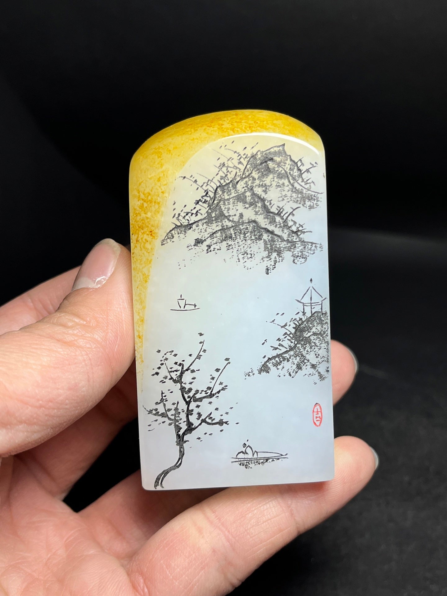 A1237 Chinese Hetian Jade Mountain River Scene Seal