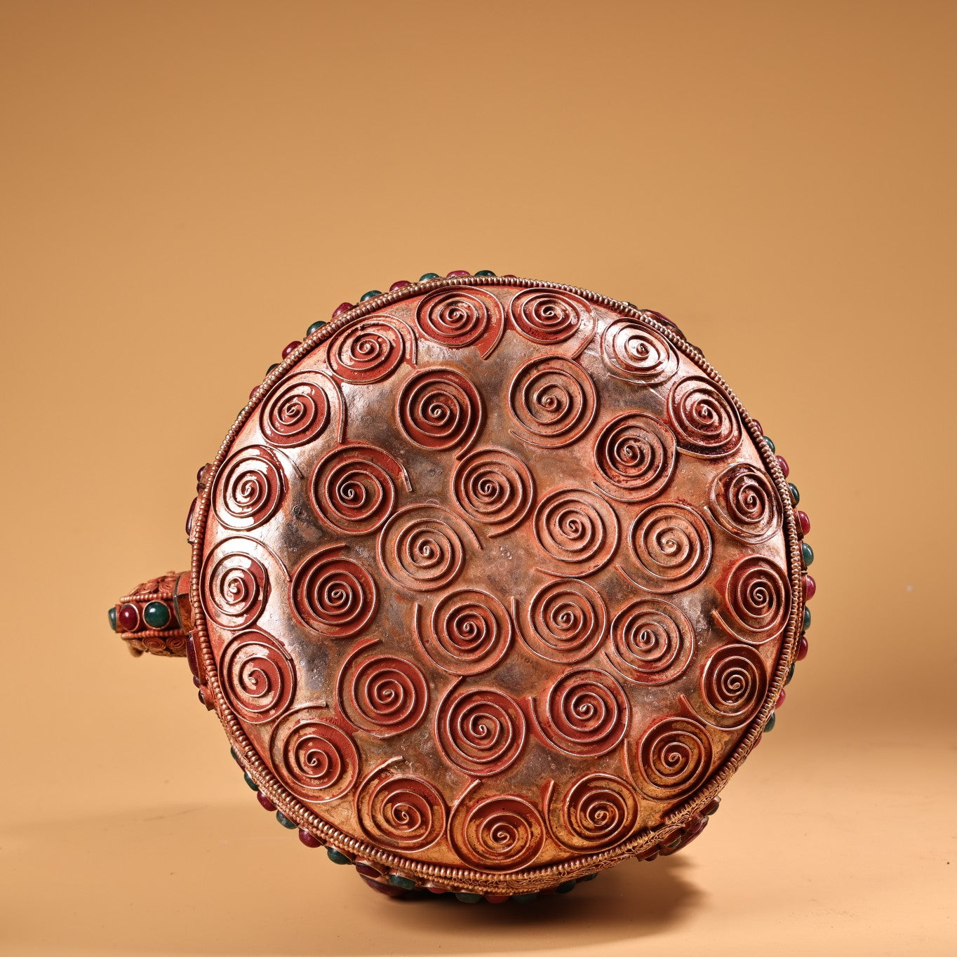A1238 Tibetan Silver Wires Inlay Gems Handle Teapot