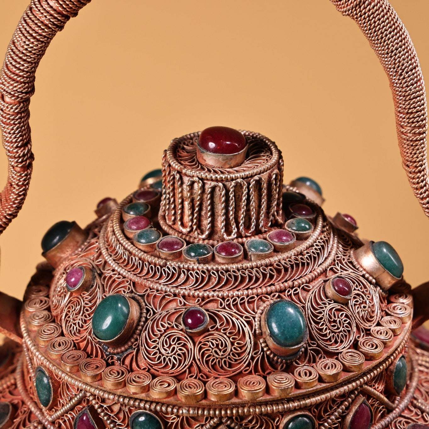 A1238 Tibetan Silver Wires Inlay Gems Handle Teapot