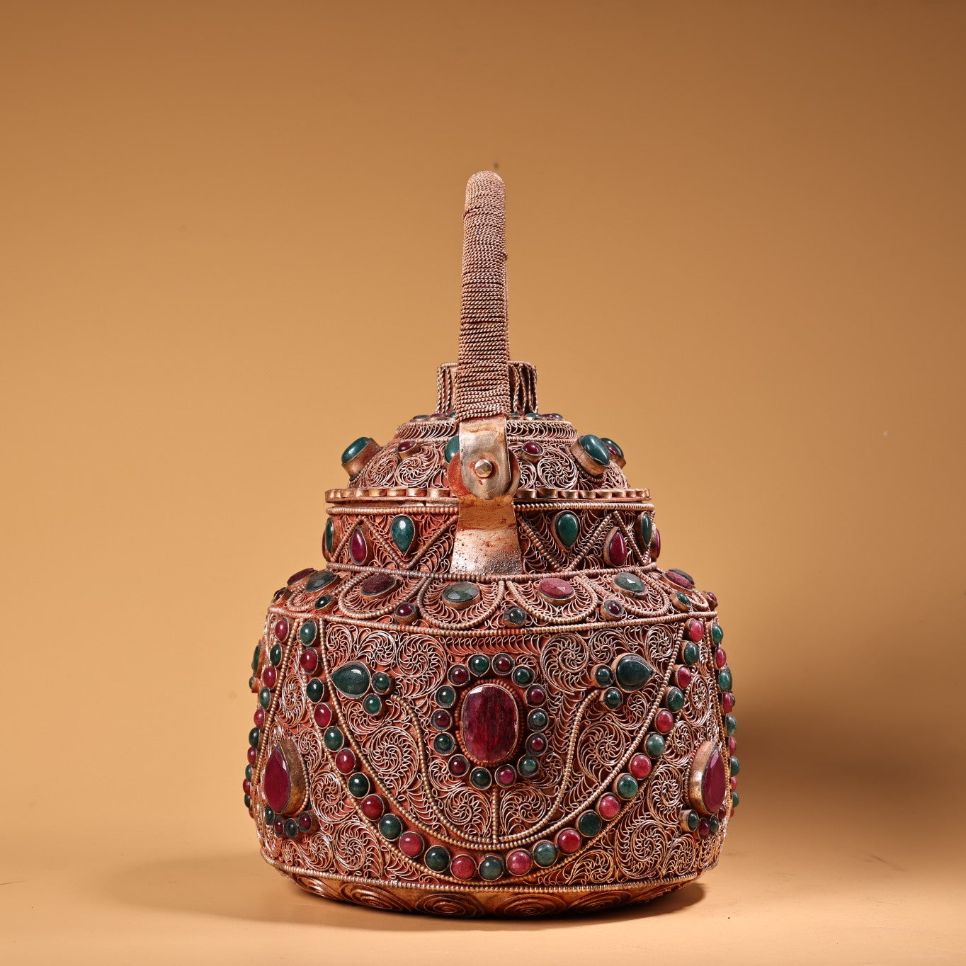 A1238 Tibetan Silver Wires Inlay Gems Handle Teapot