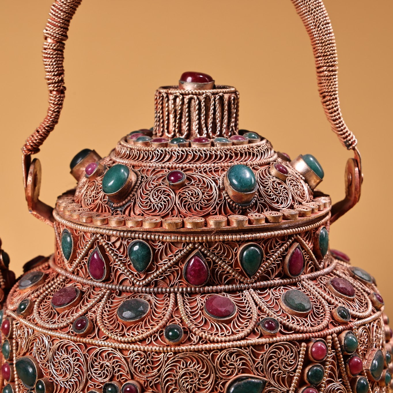 A1238 Tibetan Silver Wires Inlay Gems Handle Teapot