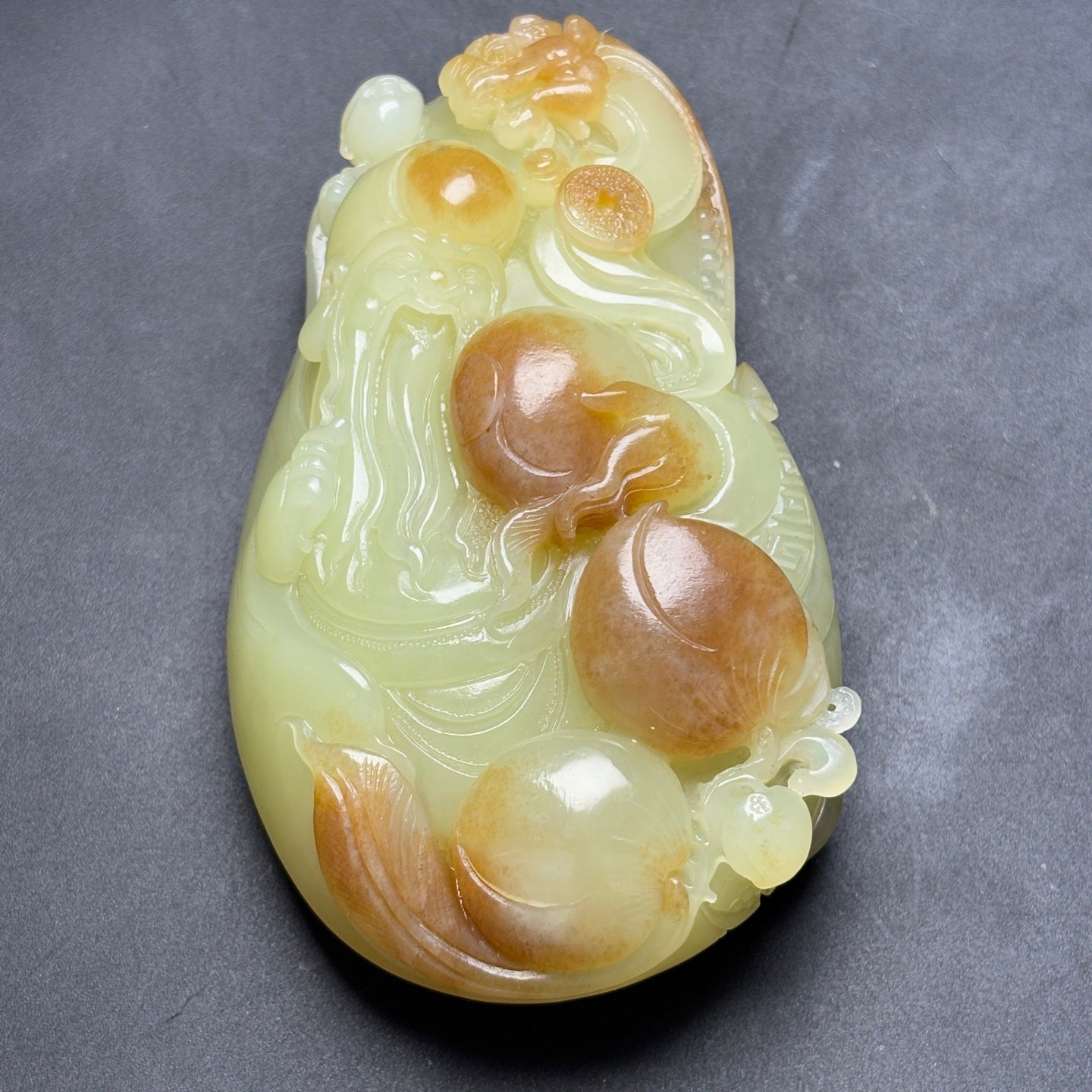 A1239 Superb Chinese Hetian Jade Carved Longevity Taoism Deity Statue