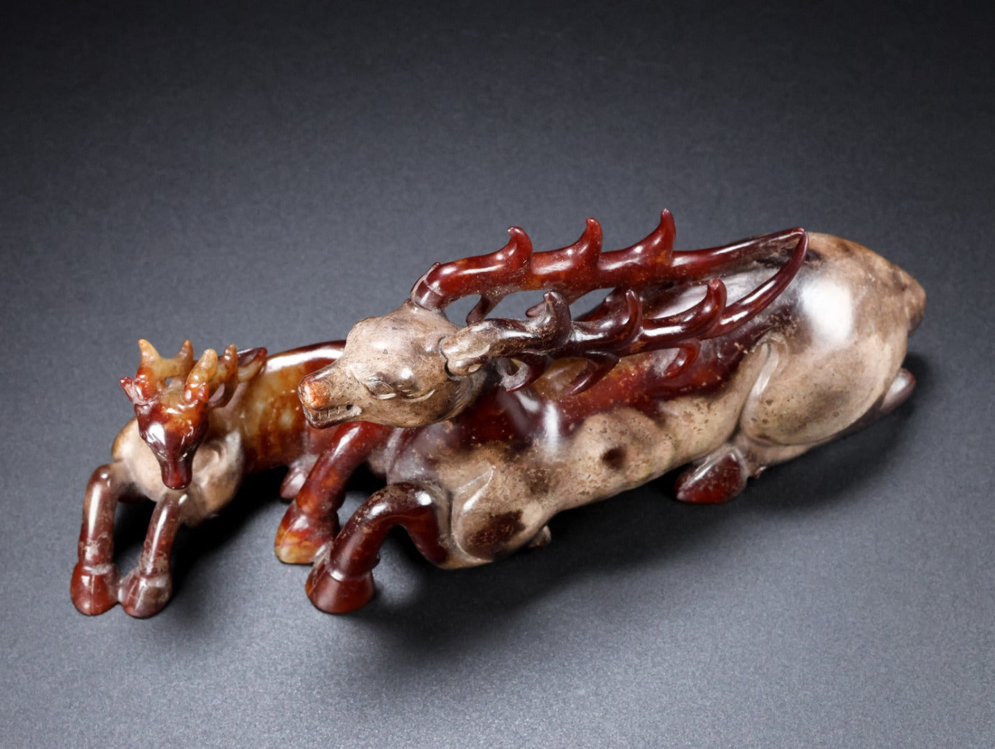 A1243 Superb Old Chinese Hetian Jade Carved Fortune Deer Statue