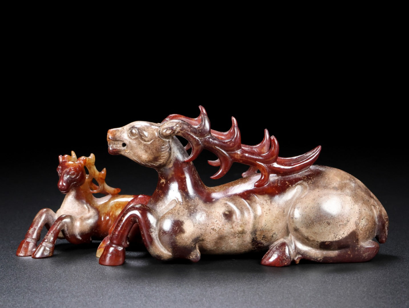 A1243 Superb Old Chinese Hetian Jade Carved Fortune Deer Statue