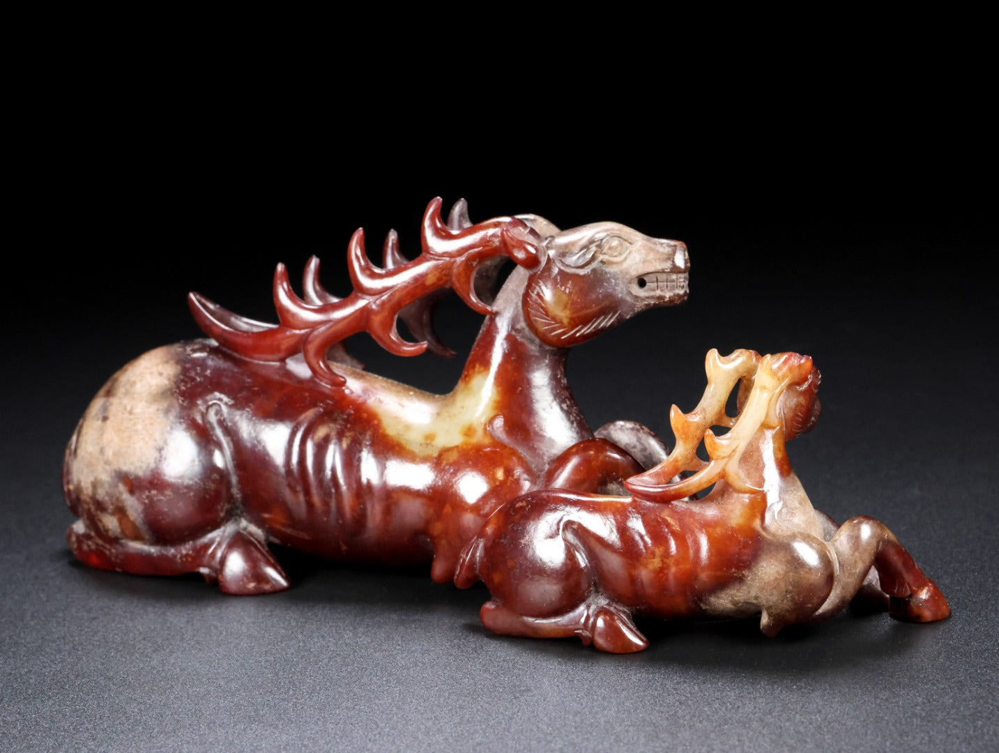 A1243 Superb Old Chinese Hetian Jade Carved Fortune Deer Statue