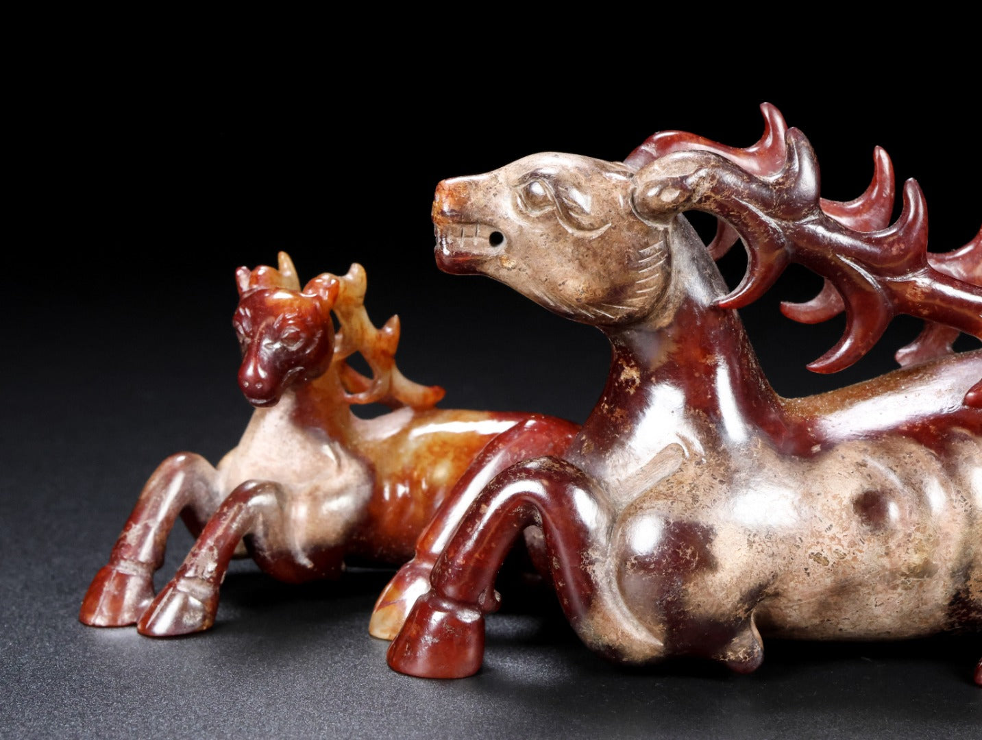 A1243 Superb Old Chinese Hetian Jade Carved Fortune Deer Statue