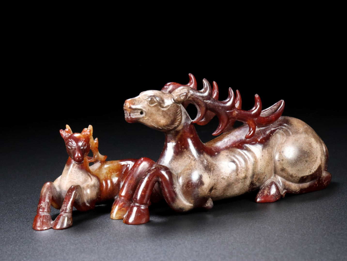 A1243 Superb Old Chinese Hetian Jade Carved Fortune Deer Statue