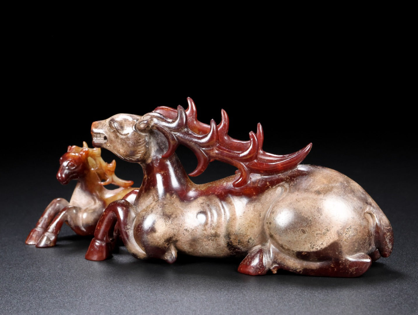A1243 Superb Old Chinese Hetian Jade Carved Fortune Deer Statue