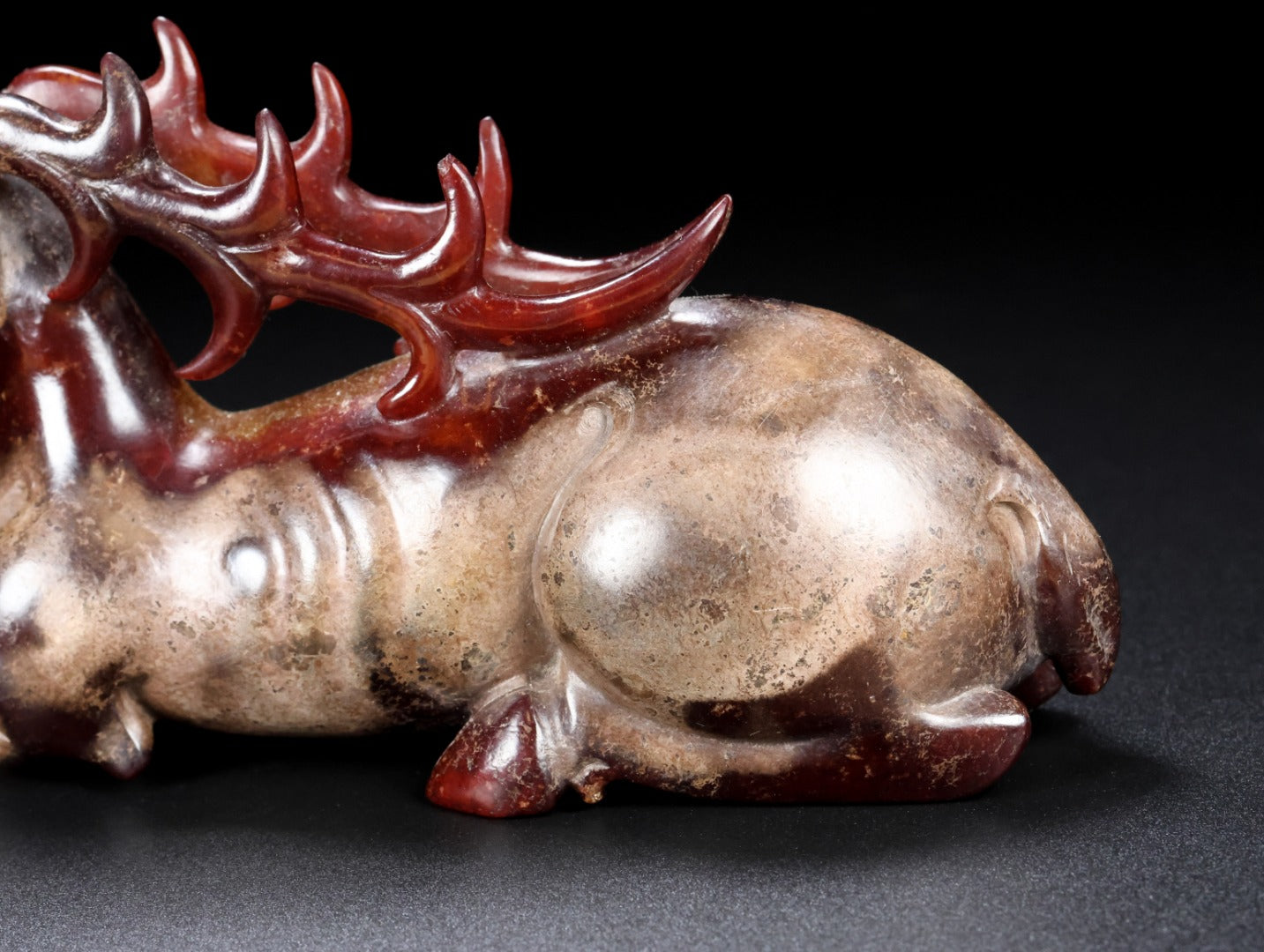 A1243 Superb Old Chinese Hetian Jade Carved Fortune Deer Statue