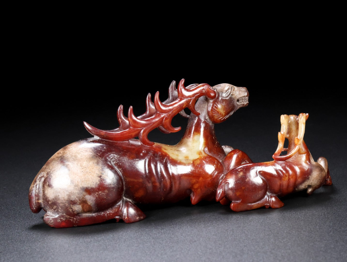 A1243 Superb Old Chinese Hetian Jade Carved Fortune Deer Statue
