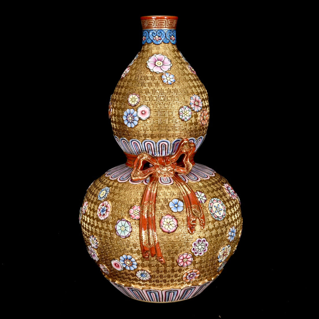 A1246 Chinese Qing Dynasty Gilt Gold Enamel Gourd Shape Porcelain Vase