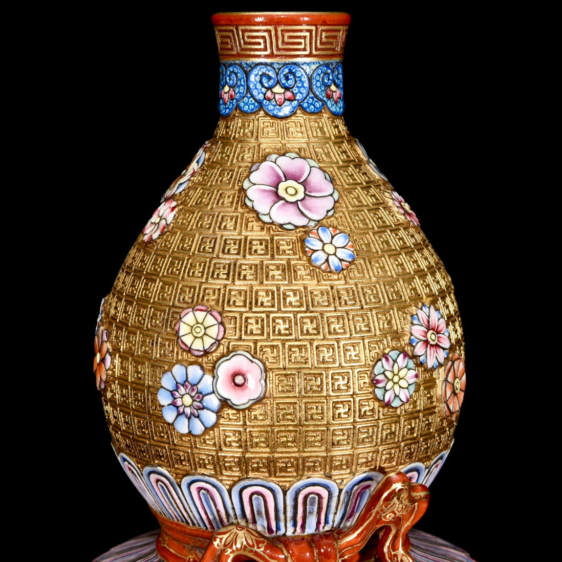 A1246 Chinese Qing Dynasty Gilt Gold Enamel Gourd Shape Porcelain Vase