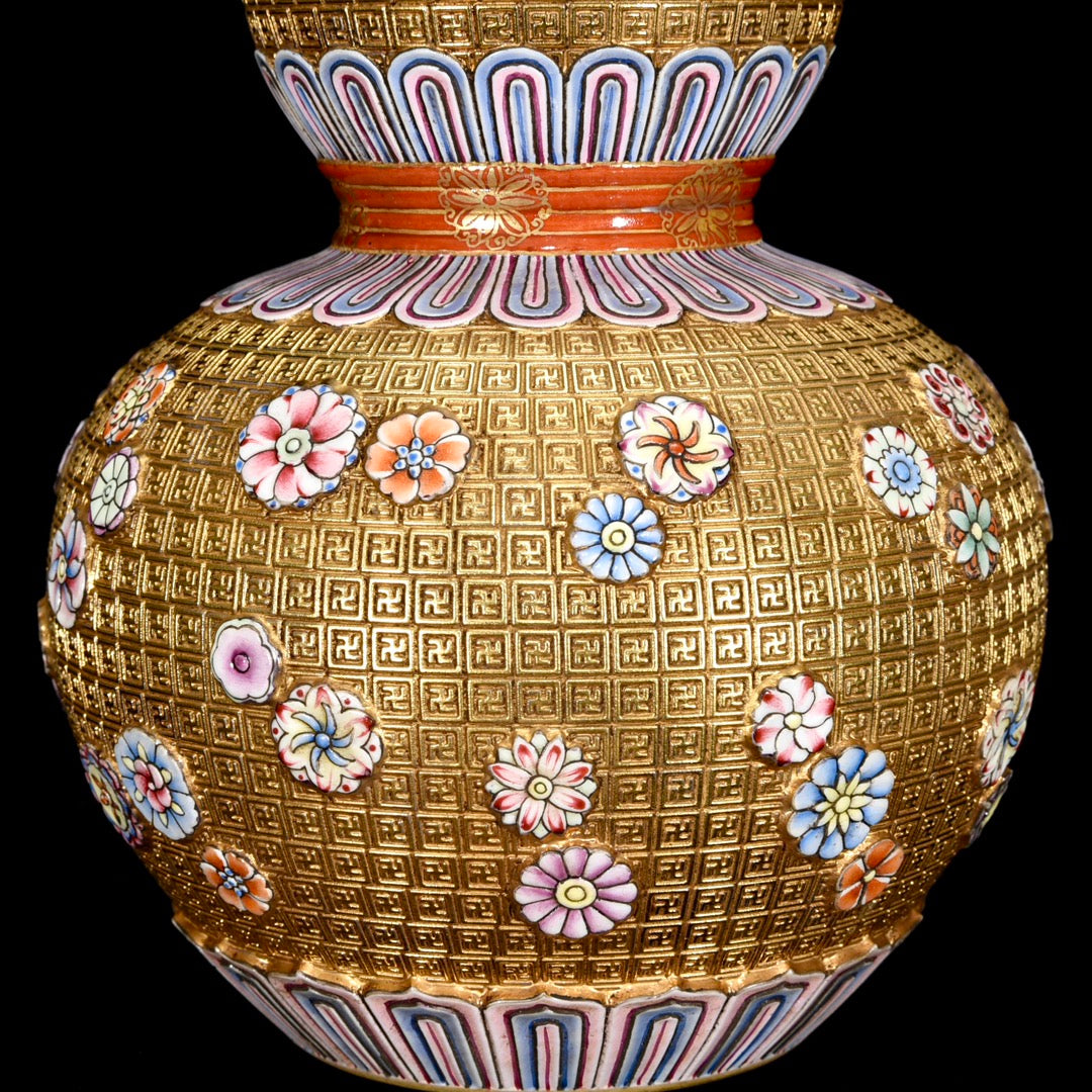A1246 Chinese Qing Dynasty Gilt Gold Enamel Gourd Shape Porcelain Vase