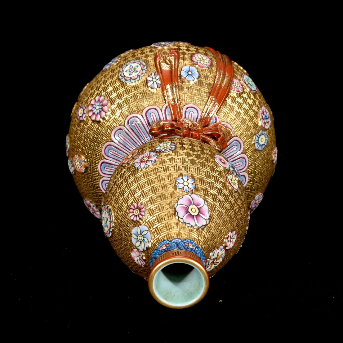 A1246 Chinese Qing Dynasty Gilt Gold Enamel Gourd Shape Porcelain Vase