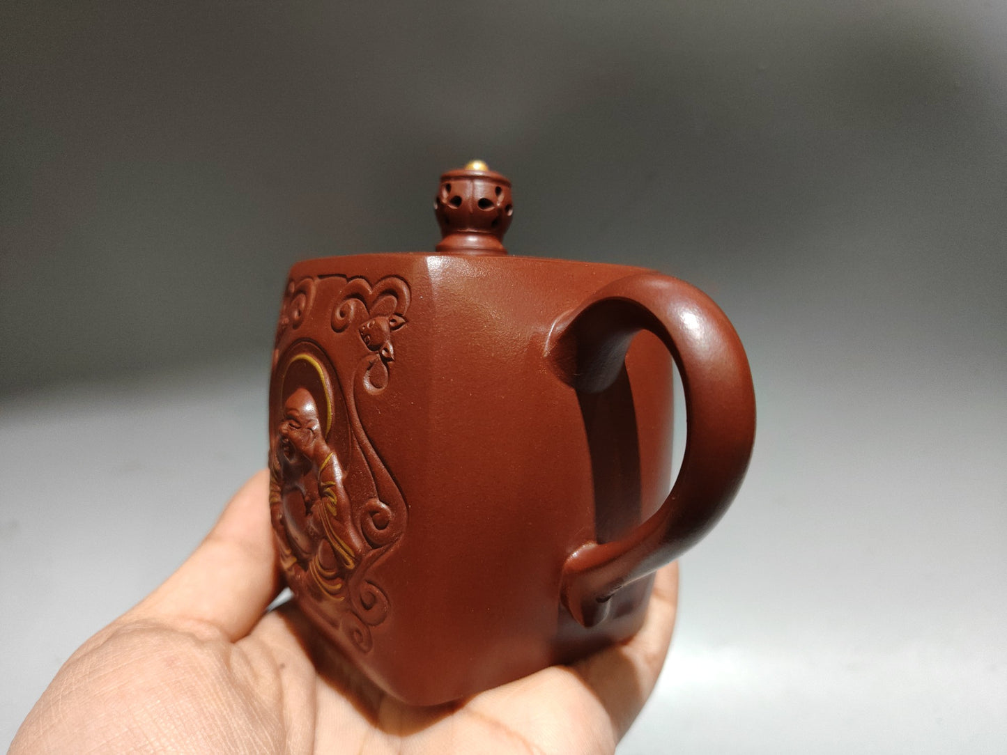 A1247 Chinese Yixing Zisha Clay Laughing Buddha Teapot w Artist Signed