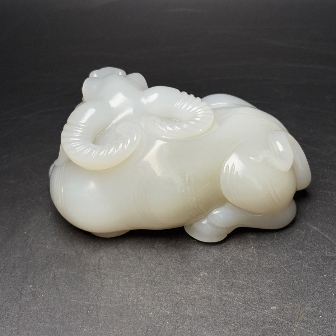 A1248 Superb Chinese Hetian Jade Carved Fortune Ox Statue