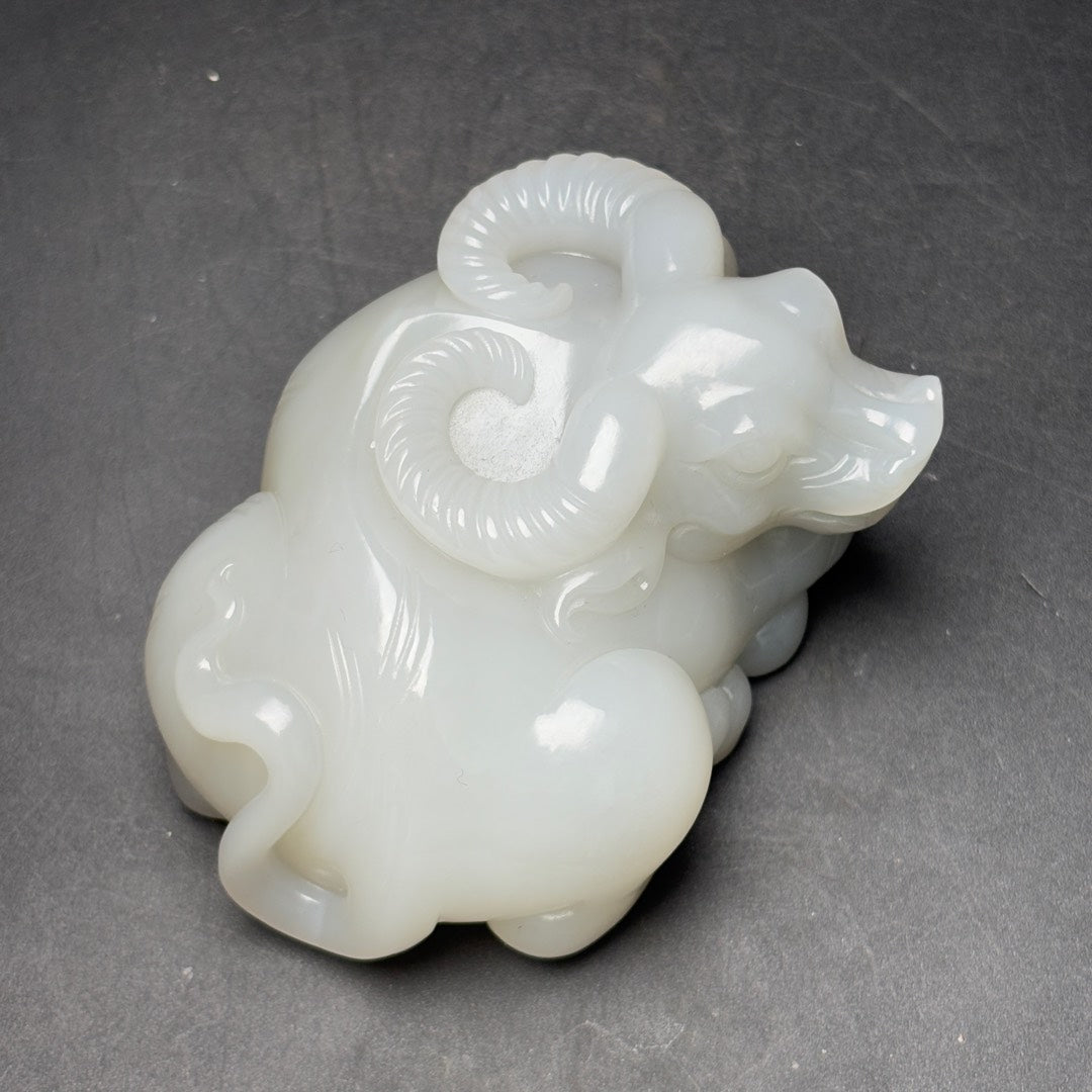 A1248 Superb Chinese Hetian Jade Carved Fortune Ox Statue