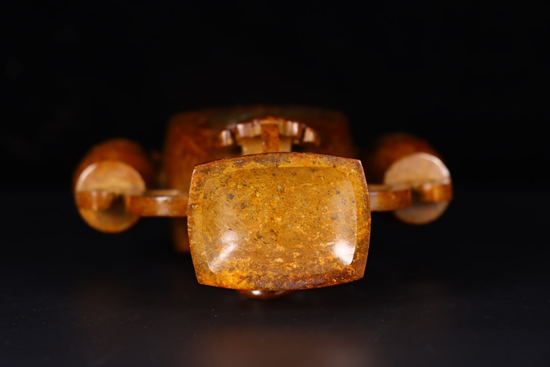 A1249 Vintage Chinese Hetian Jade Double Ring Dragon Vase