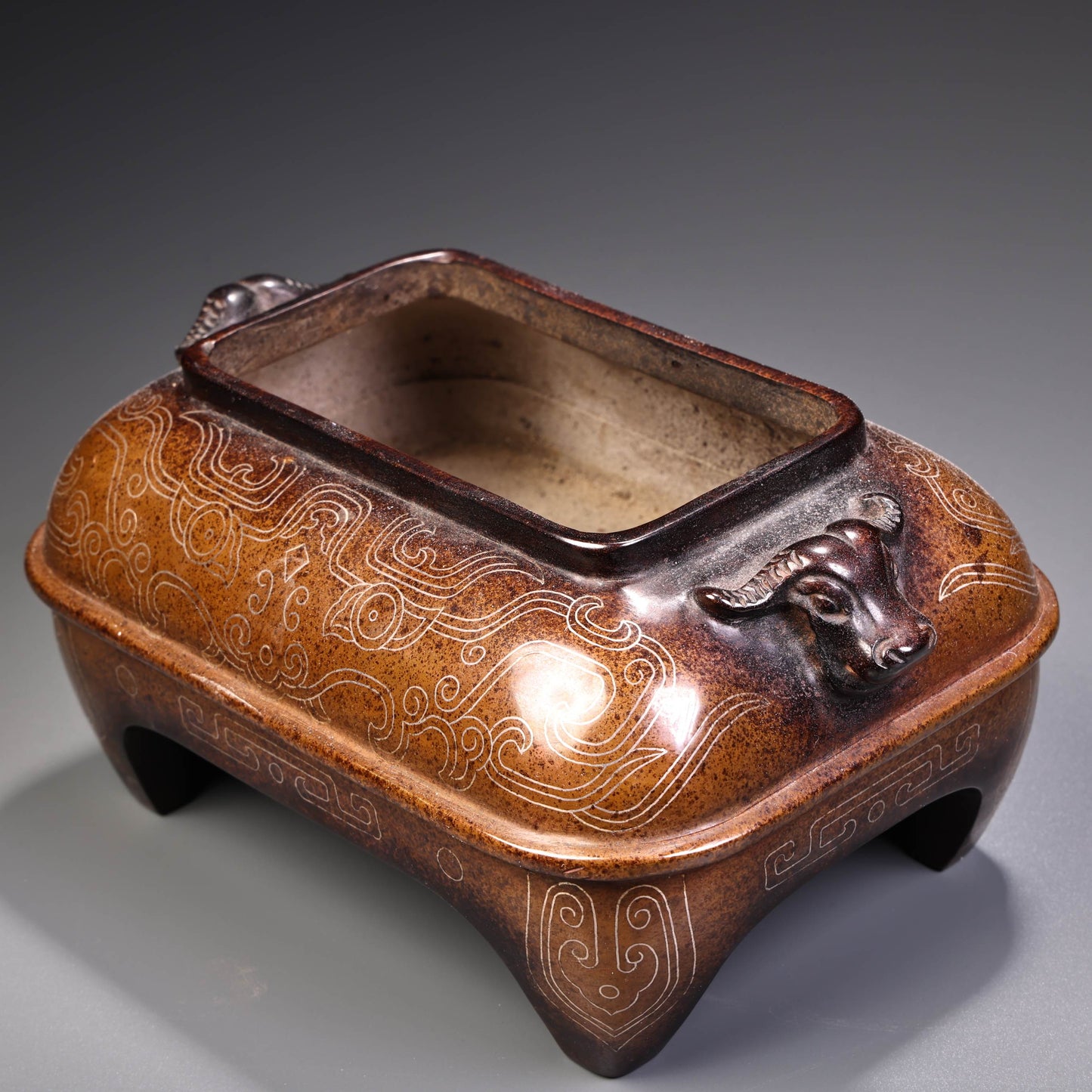 A1250 Chinese Copper Inlay Silver Wires Double Ear Incense Burner