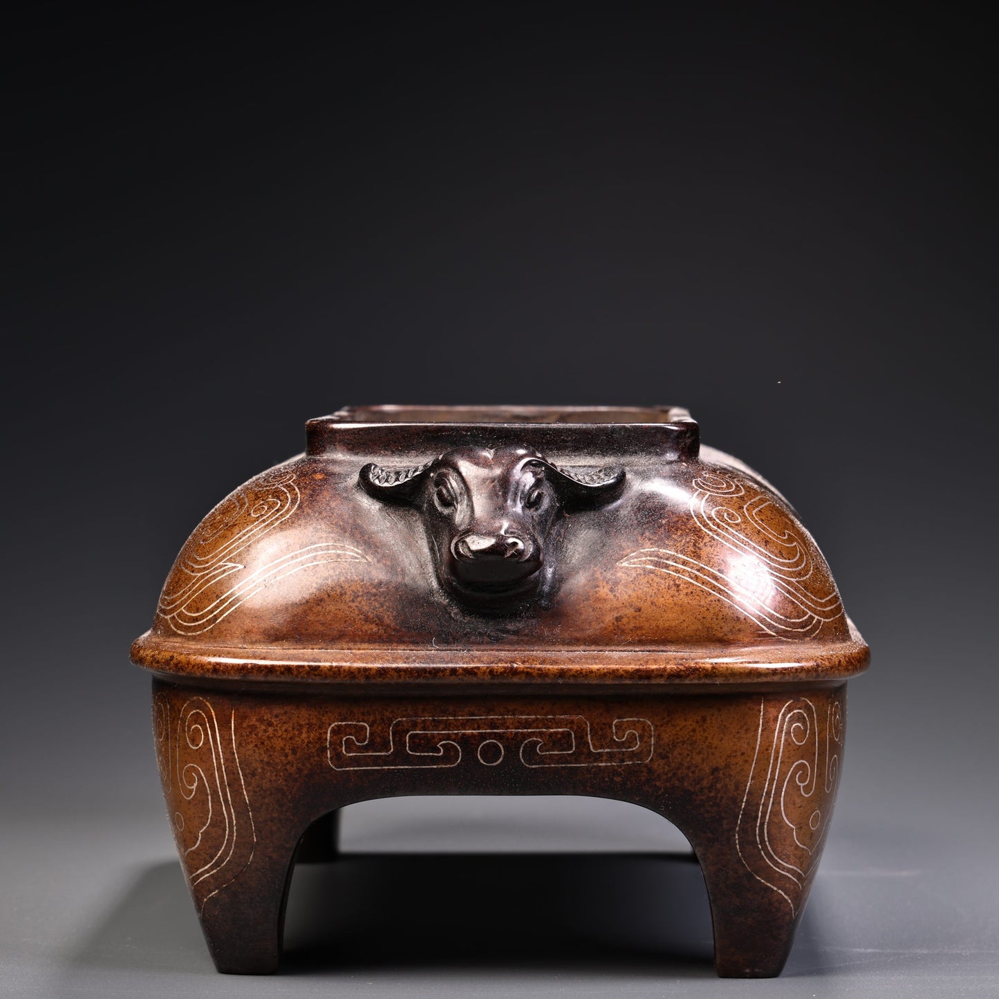 A1250 Chinese Copper Inlay Silver Wires Double Ear Incense Burner