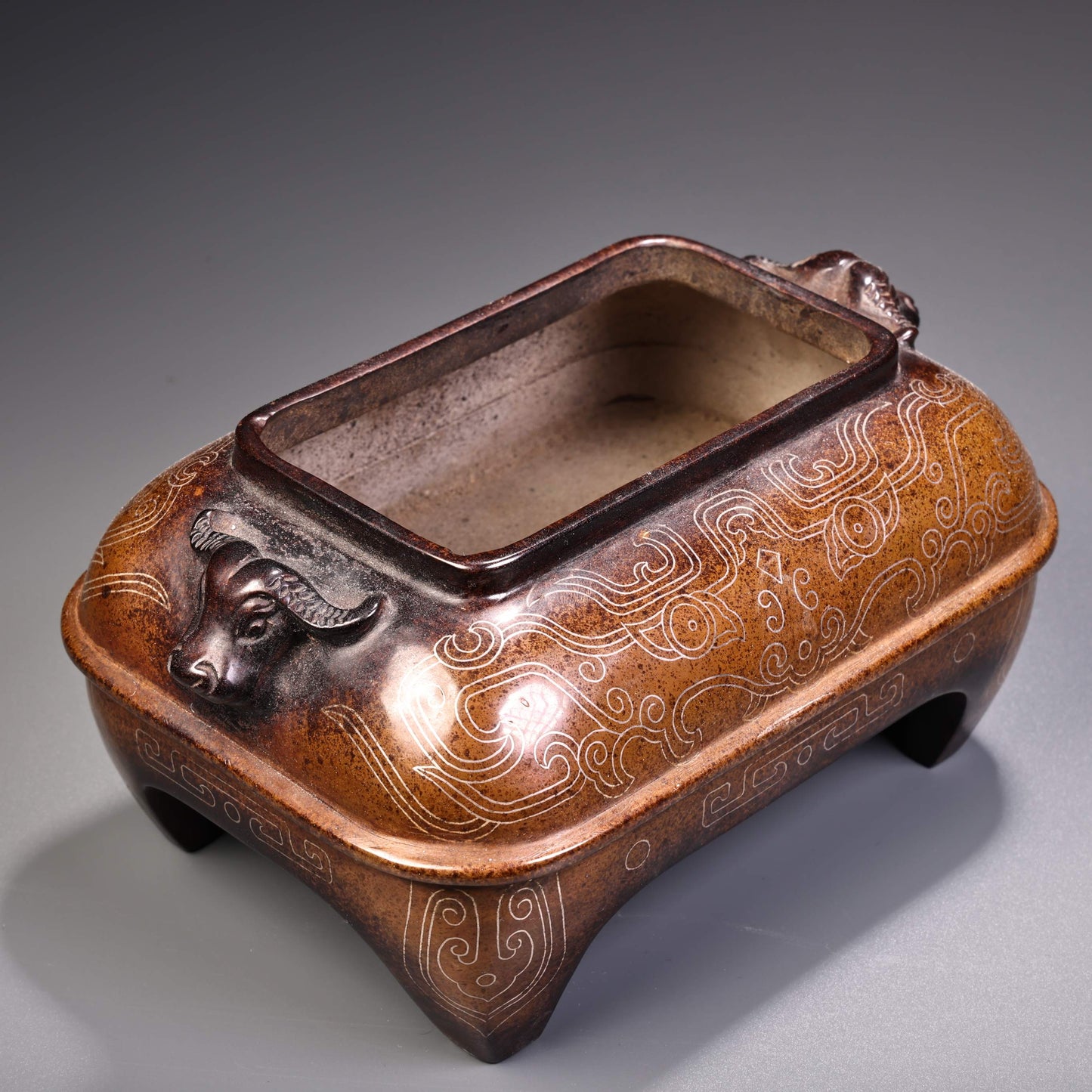 A1250 Chinese Copper Inlay Silver Wires Double Ear Incense Burner