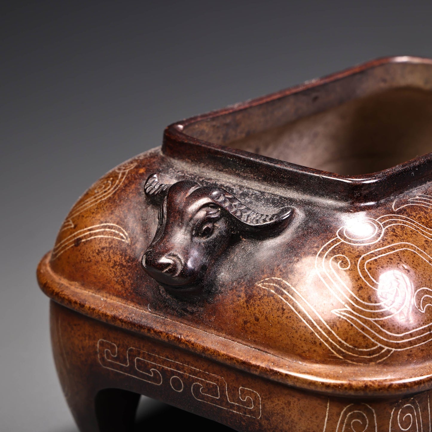 A1250 Chinese Copper Inlay Silver Wires Double Ear Incense Burner