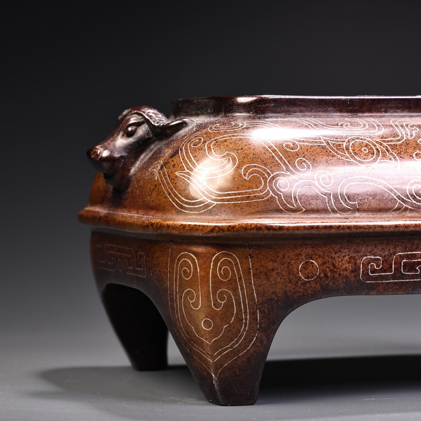 A1250 Chinese Copper Inlay Silver Wires Double Ear Incense Burner