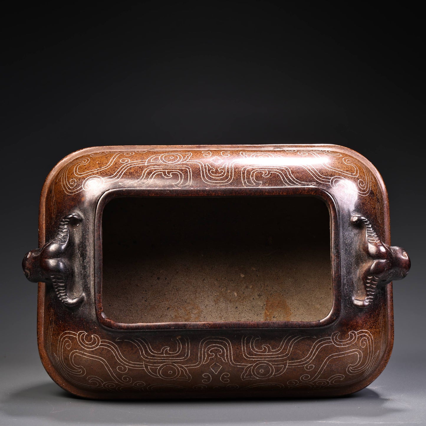 A1250 Chinese Copper Inlay Silver Wires Double Ear Incense Burner