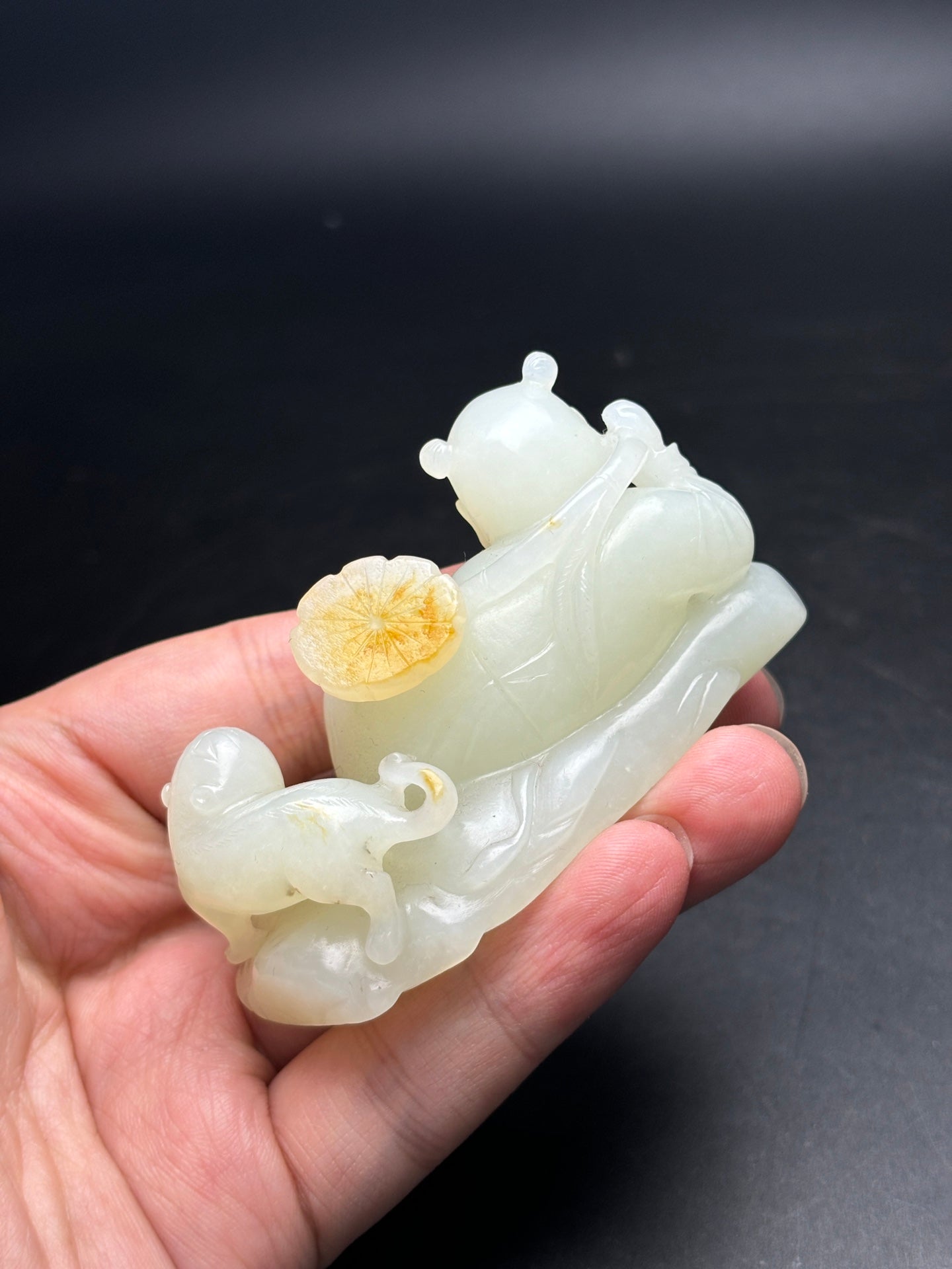 A1252 Superb Chinese Hetian Jade Carved Kid Statue
