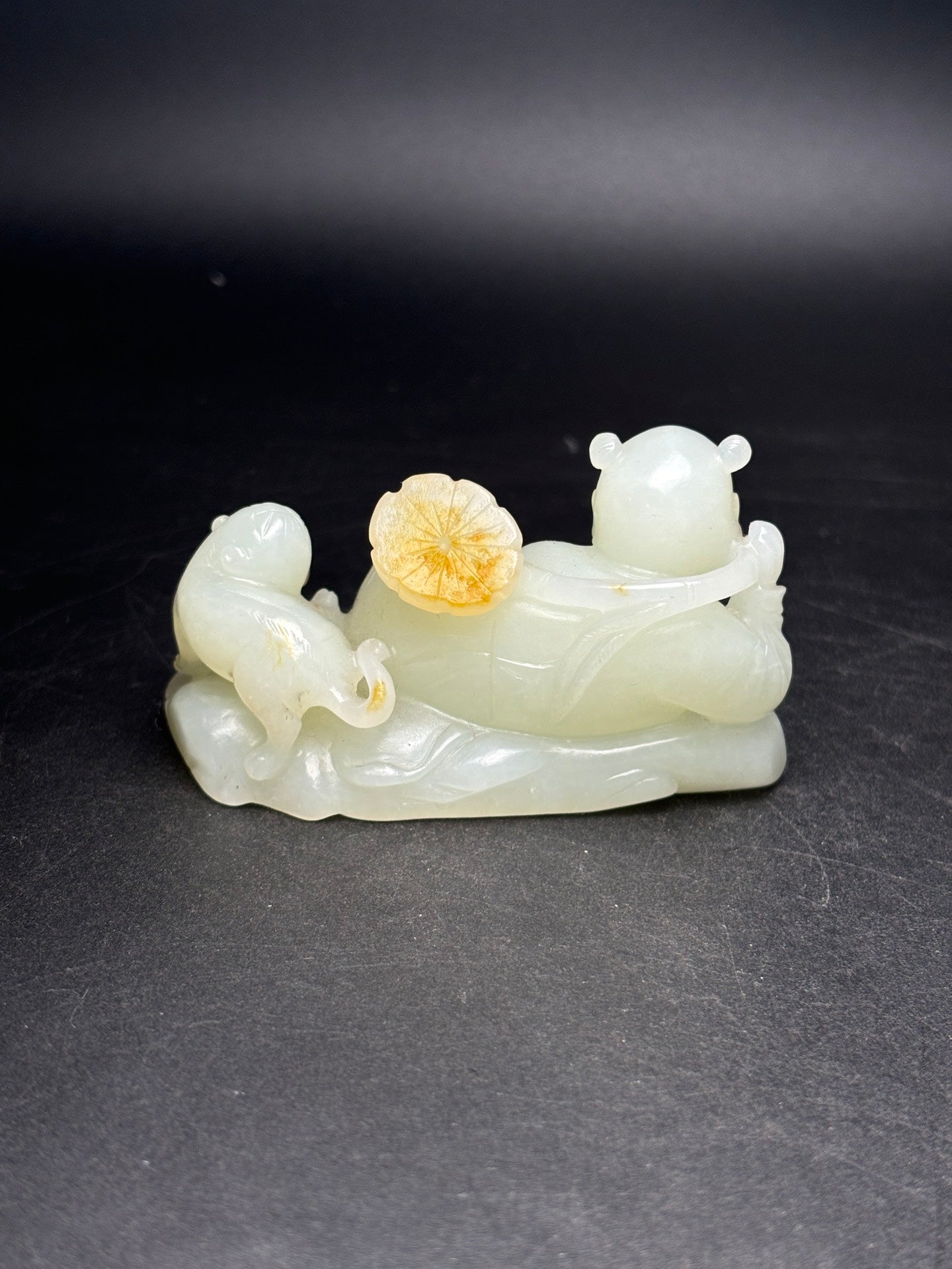 A1252 Superb Chinese Hetian Jade Carved Kid Statue