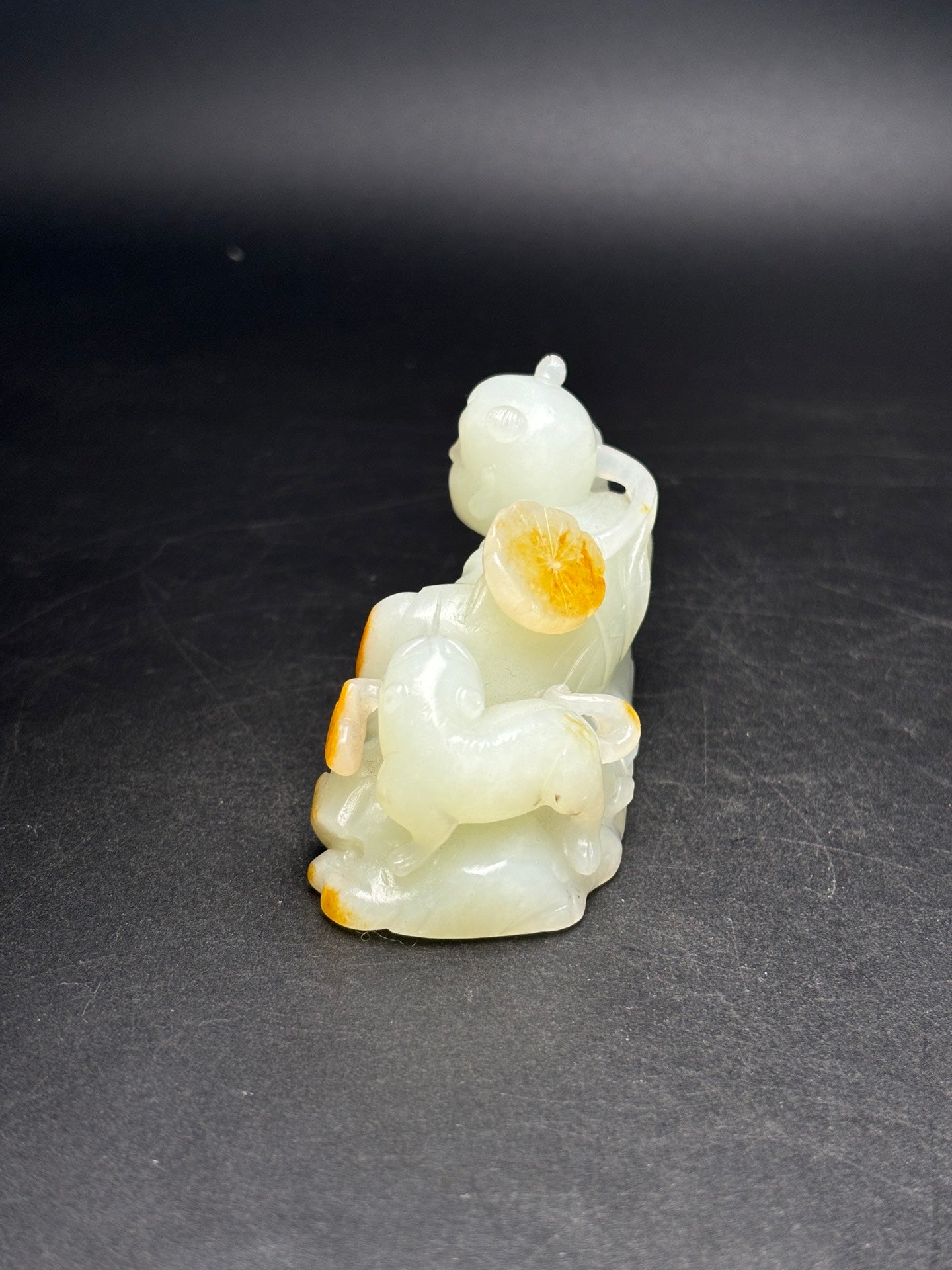 A1252 Superb Chinese Hetian Jade Carved Kid Statue