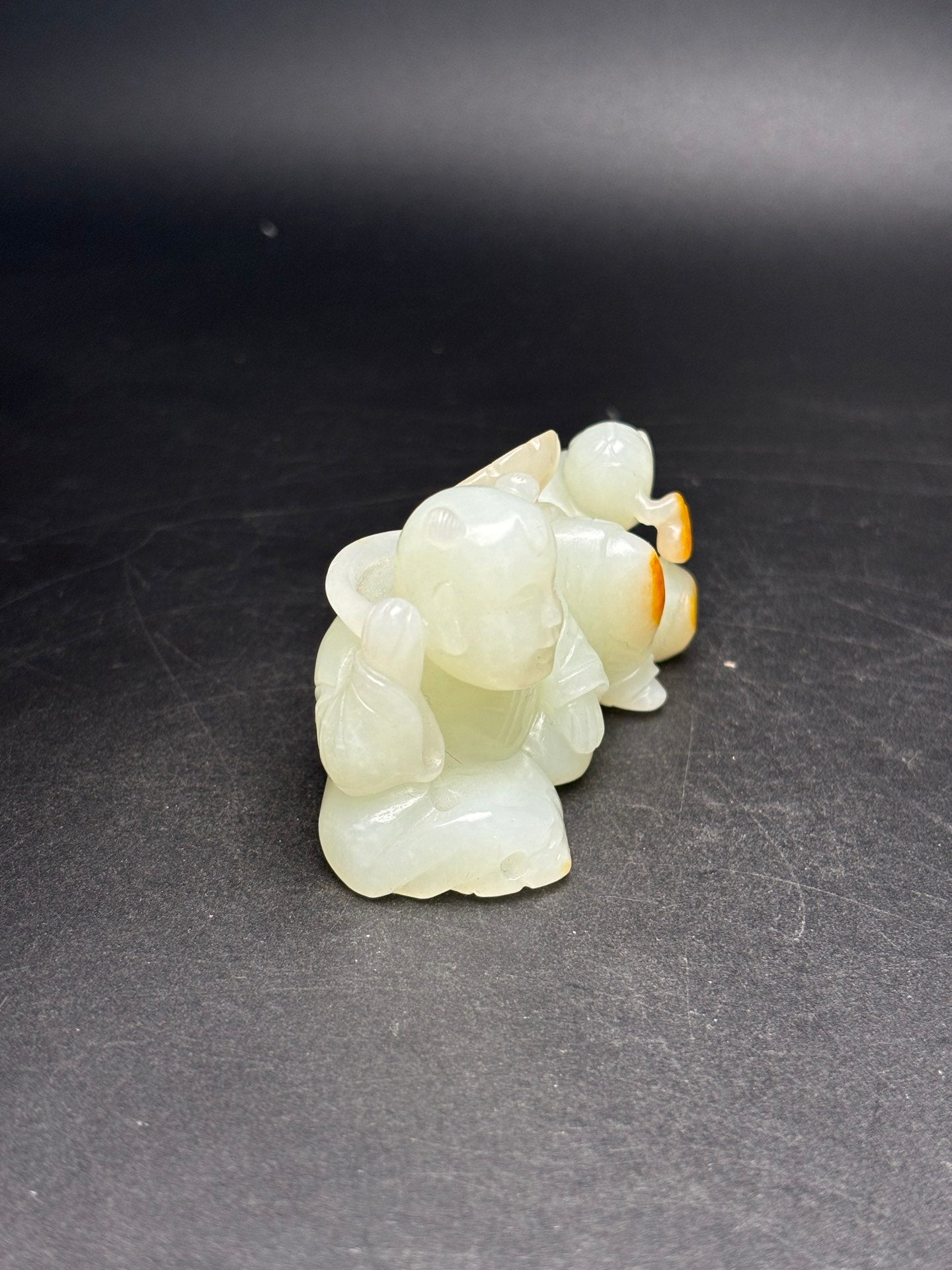 A1252 Superb Chinese Hetian Jade Carved Kid Statue