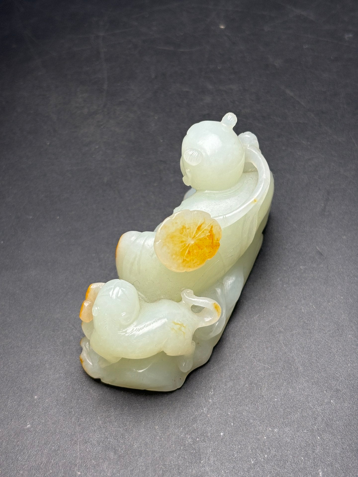 A1252 Superb Chinese Hetian Jade Carved Kid Statue