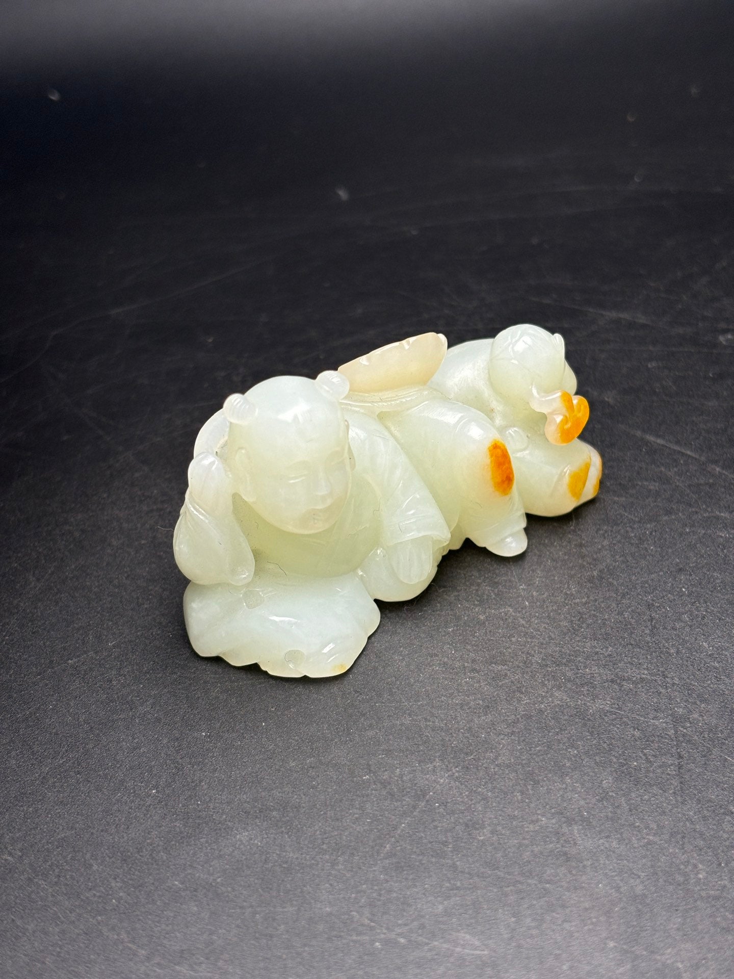 A1252 Superb Chinese Hetian Jade Carved Kid Statue