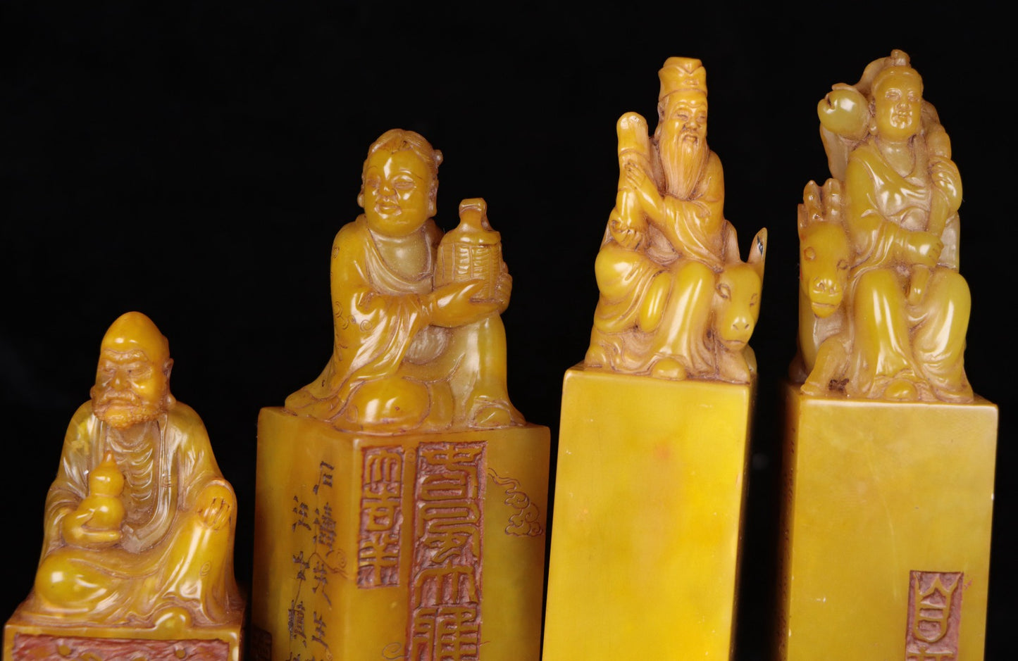 A1254 A Set Vintage Chinese Shoushan Tianhuang Stone Carved Eight Taoism Deity Seals
