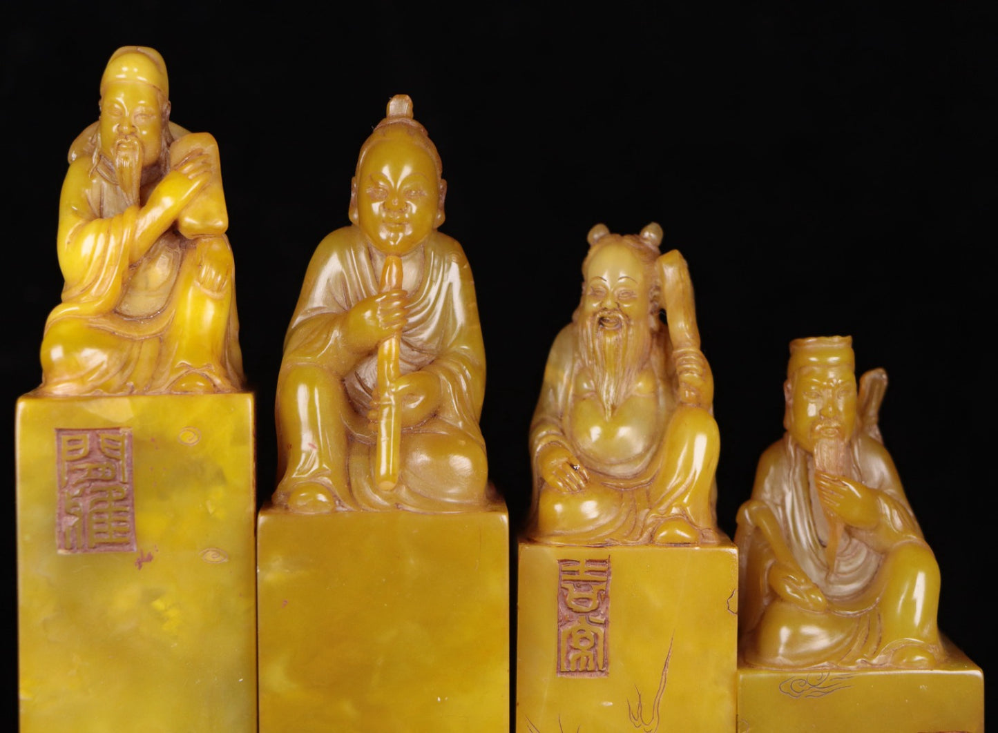 A1254 A Set Vintage Chinese Shoushan Tianhuang Stone Carved Eight Taoism Deity Seals