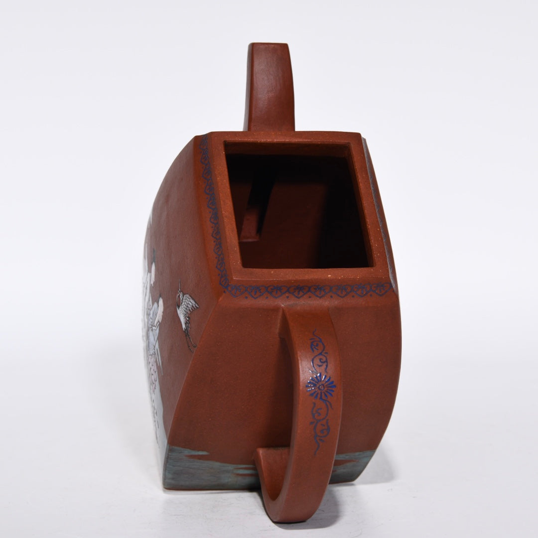 A1261 Chinese Famille Rose Yixing Zisha Clay Figure Design Teapot w Artist Signed